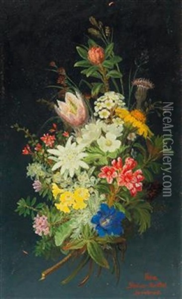 Bouquet Of Alpine Flowers Oil Painting - Anna Stainer-Knittel