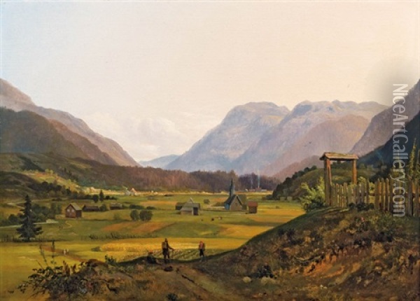 Gebirgstal Mit Wanderern Oil Painting - Ludwig Heinrich Theodor (Louis) Gurlitt