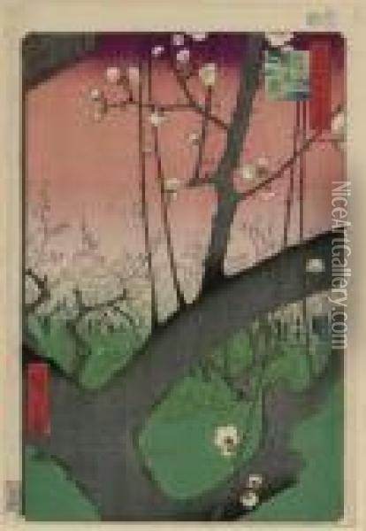Kameido Umeyashiki Oil Painting - Utagawa or Ando Hiroshige