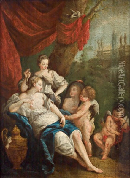 Venus Sich Im Spiegel Betrachtend Und Amoretten (+ Bacchus Und Ariadne; 2 Works) Oil Painting - Gerard de Lairesse