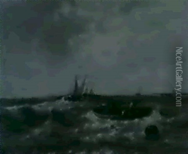 Marine Mit Fischkuttern Und Ruderbooten In Leicht Bewegter See An Der Themsemundung Oil Painting - Abraham Hulk the Elder