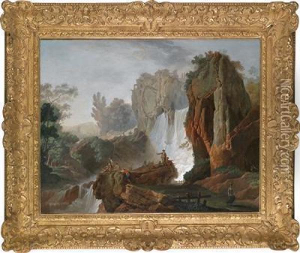 A Waterfall In The Vicinity Of Rome Oil Painting - Francois Boher