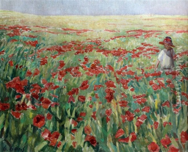 Boy In A Poppy Field Oil Painting - Georges Griois
