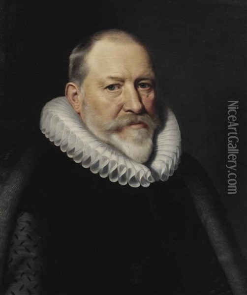 Portrait Of Maerten Ruychaver (1545-1626), Burgomaster Of Haarlem, Bust-length, In A Black Costume With A Millstone Ruff And A Fur Mantle Oil Painting - Michiel Janszoon van Mierevelt