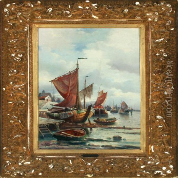 Fisherboats In The Harbour Oil Painting - Karl Kaufmann