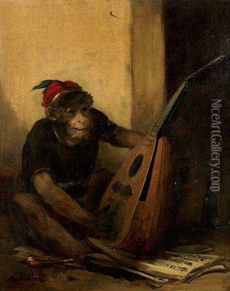 Singe Musicien Oil Painting - Antoine Vollon