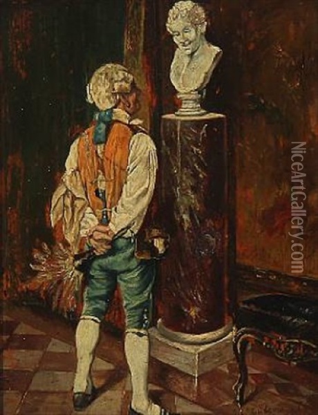 A Lackey Looks At A Bust Oil Painting - Albert Ludovici Jr.