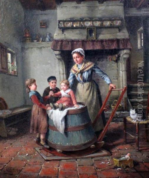 The Butter Churn Oil Painting - Charles Petit