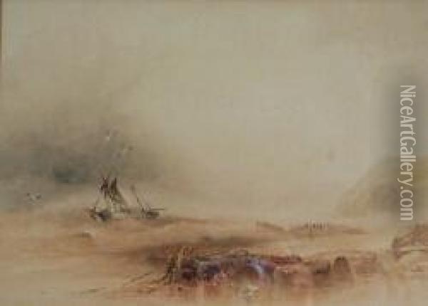Wreckers Approaching A Shipwreck Oil Painting - Joseph Newington Carter
