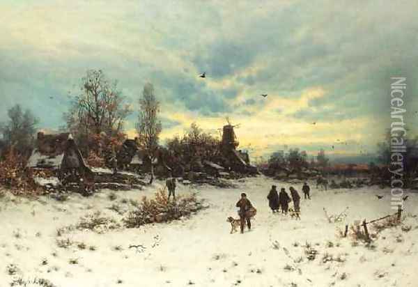 A winter sunset Oil Painting - Friedrich Josef Nicolai Heydendahl
