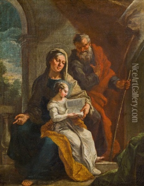 Anna Lehrt Maria, Daneben Der Heiligen Joachim Oil Painting - Martino Altomonte