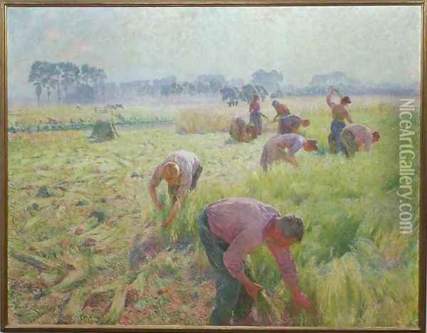 Flax Harvesting Oil Painting - Emile Claus