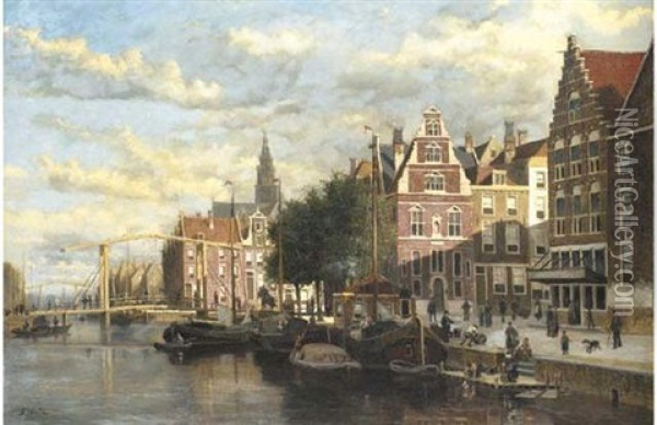 A Canal In Amsterdam Oil Painting - Johannes Frederik Hulk the Elder