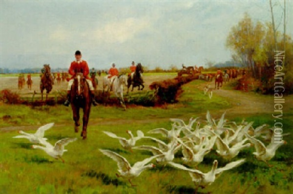 Full Cry, A Frightened Flock Oil Painting - Thomas Blinks
