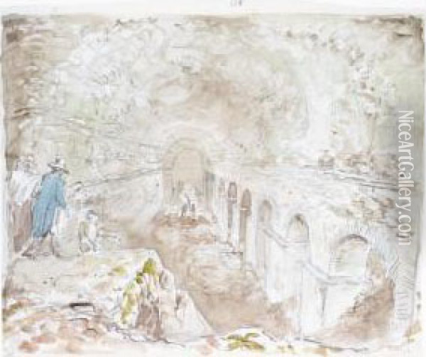 Sir Richard Colt Hoare And Other
 Visitors In The Interior Of The Cistern At Castra Albana Oil Painting - Carlo Labruzzi