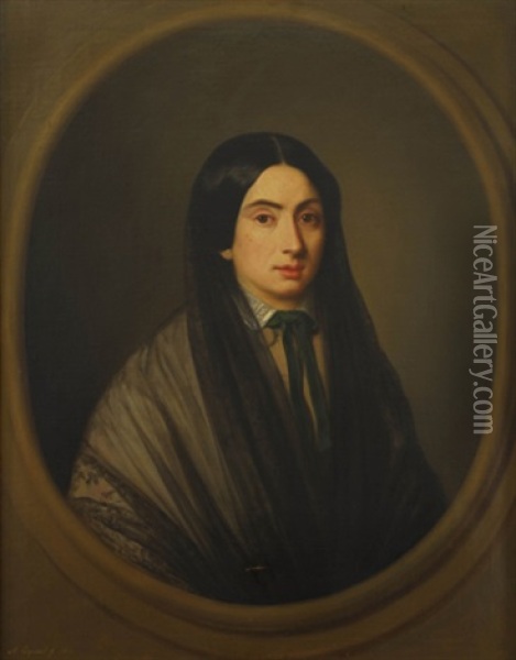 Retrato De Dama, En Un Ovalo Fingido Oil Painting - Antonio Maria Esquivel Suarez de Urbina