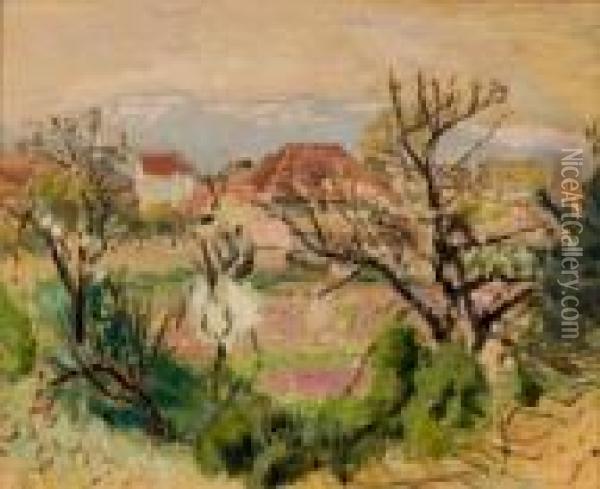 Arbres En Fleurs Dans Le Dauphine - Maison Au Toit Rouge Oil Painting - Pierre Bonnard