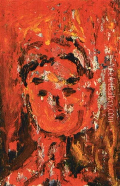 Red Face Of A Girl Oil Painting - Toshiyuki Hasegawa