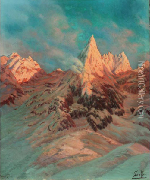 Mountain Peaks Oil Painting - Petr Ivanovich L'Vov