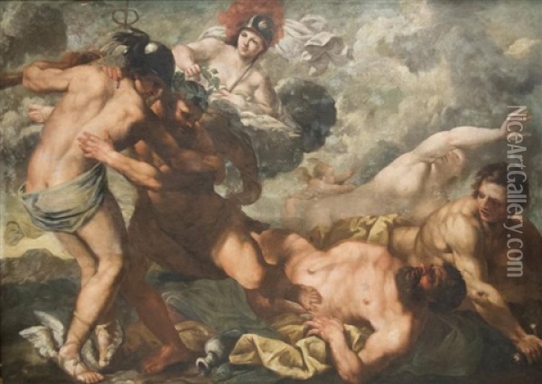 Scene Mythologique Avec Mercure, Apollon Et Minerve Oil Painting - Pietro (Libertino) Liberi