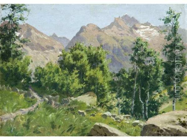 :montagnes Du Dauphine Marouflee Surcarton Oil Painting - Edouard Brun