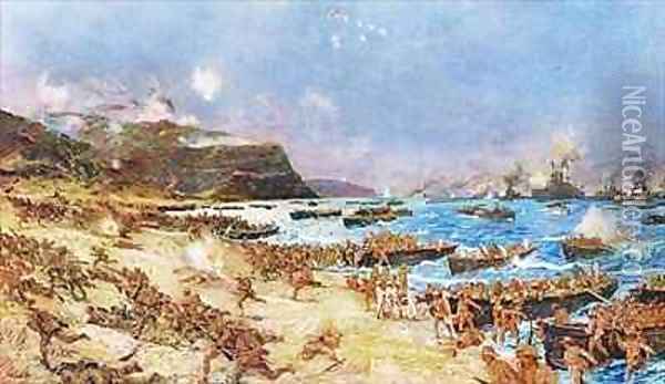 The Landing at Anzac Oil Painting - Charles Edward Dixon