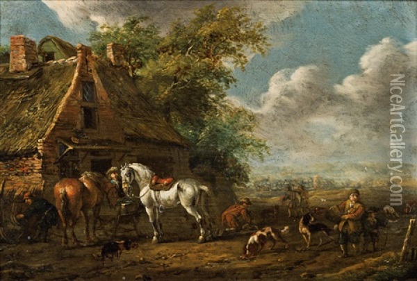 Rest In Front Of The Tavern Oil Painting - Cornelisz van Essen