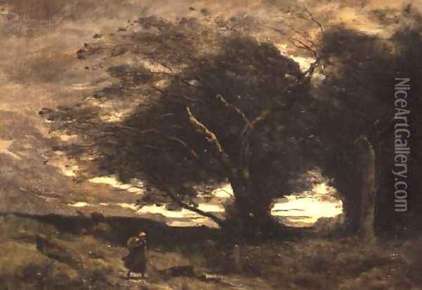 Gust of Wind, 1866 Oil Painting - Jean-Baptiste-Camille Corot