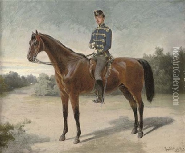 An Austrian Cavalry Officer Oil Painting - Ludwig (Adrian) Richter