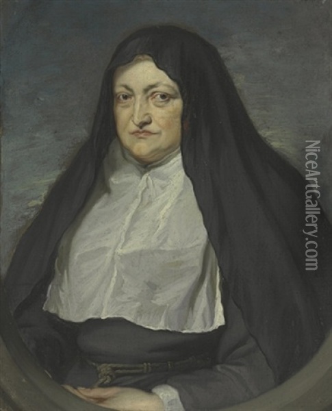 Portrait Of Archduchess Isabella Clara Eugenia, Regent Of The Southern Netherlands (1566-1633), Half-length, As A Nun, In A Painted Oval Oil Painting - Jan van den Hoecke