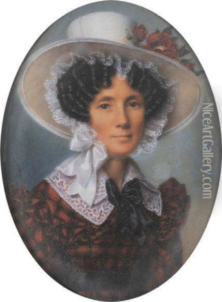 Portrait De Jeune Femme Au Chapeau Fleuri Oil Painting - Alexandre Hesse