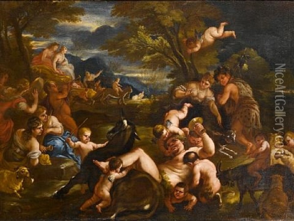 Drunken Silenus With Bacchus And Ariadne In The Distance Oil Painting - Paolo de Matteis