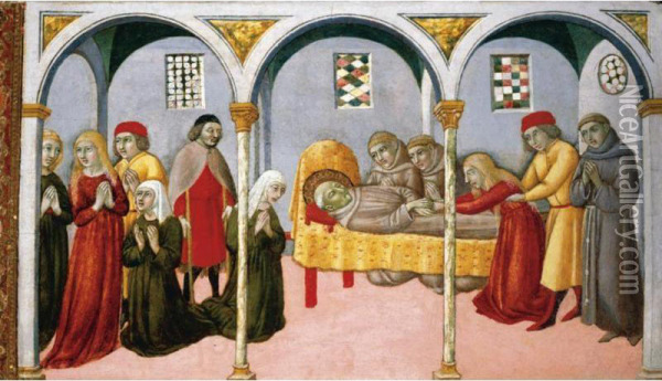 Donna Perna Being Cured On Approaching Saint Bernardino's Body Oil Painting - Ansano Mancio Di Sano Di Pietro