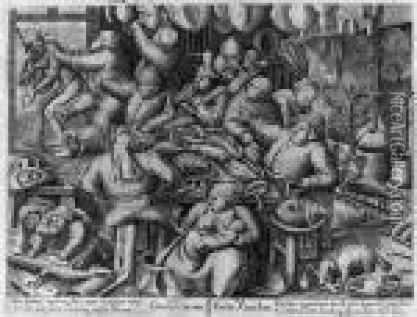 The Poor Kitchen; And The Rich Kitchen, By H. Liefrinck Oil Painting - Pieter The Younger Brueghel