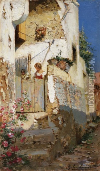 Junges Madchen Auf Capri Oil Painting - Rubens Santoro