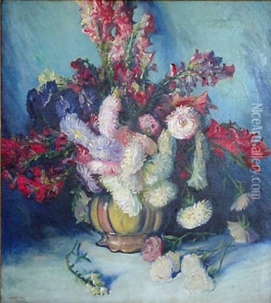 Gladiolus And Chrysanthemums Oil Painting - Henry George Keller