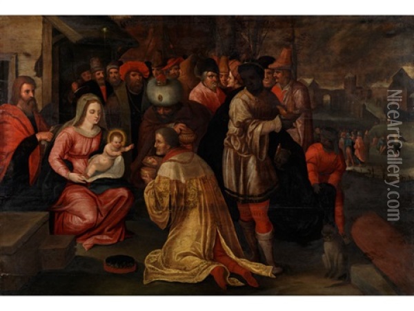 Die Heiligen Drei Konige In Anbetung Des Kindes Oil Painting - Gaspar van den Hoecke