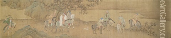 Kublai Khan Mit Gefolge Auf Der Jagd Oil Painting -  Zhao Yong