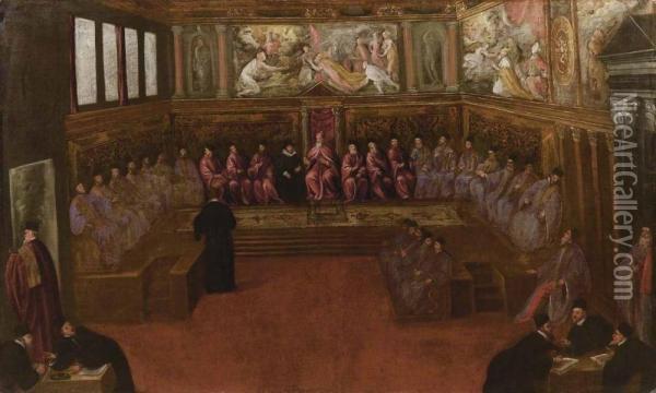 Il Doge Leonardo Dona Da Udienza A Sir Henry Wotton Oil Painting - Odoardo Fialetti