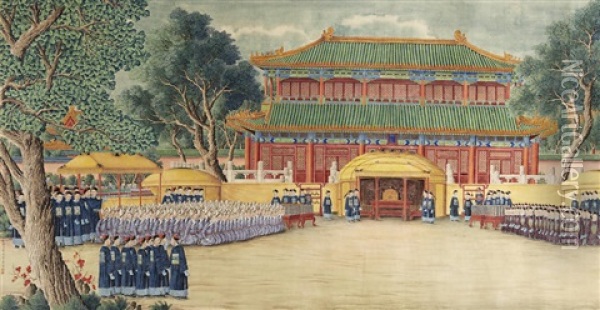 Victory Banquet At Ziguangge Oil Painting -  Lang Shining (Giuseppe Castiglione)