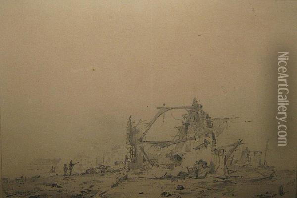 Ruine Met Personages. Oil Painting - Henri Leys