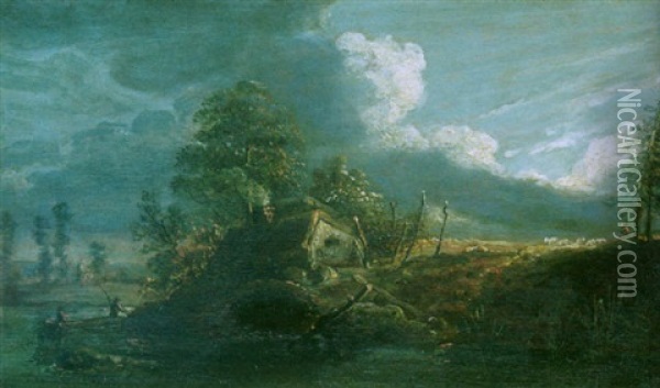 Lanscape With Anglers Oil Painting - Paul Sandby
