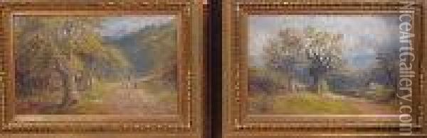 Pair Of Wooded Landscape Scenes Oil Painting - George Turner