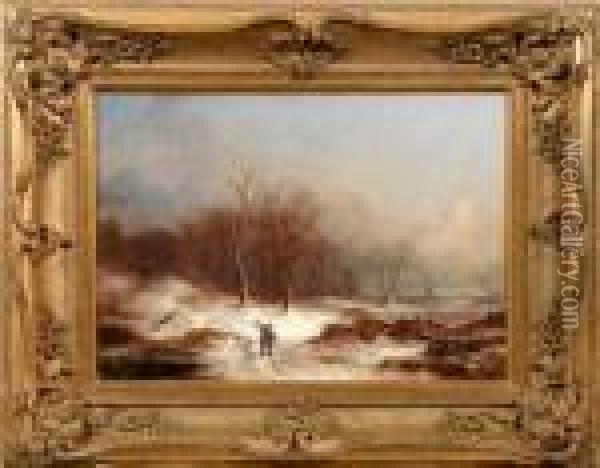 Abendliche Winterlandschaft Mit Reisigsammlern Am Eichenwald Oil Painting - Remigius Adriannus van Haanen