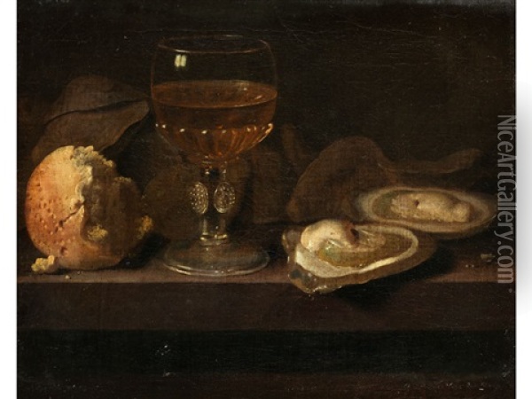 Feines Stillleben Mit Weinglas Und Austern Oil Painting - Pieter Gerritsz van Roestraten