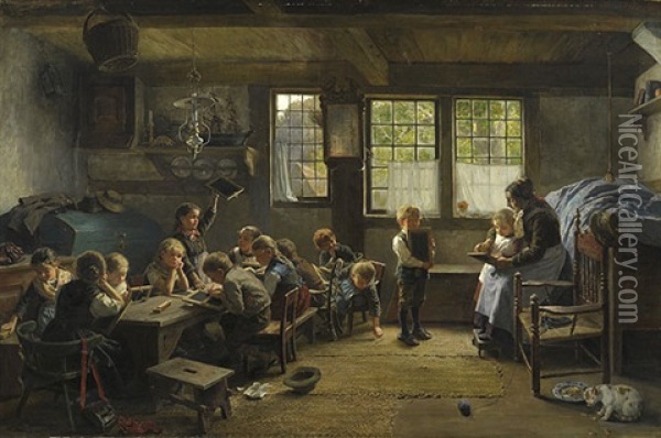Die Dorfschule Oil Painting - Wilhelm Ludwig Heinrich Claudius