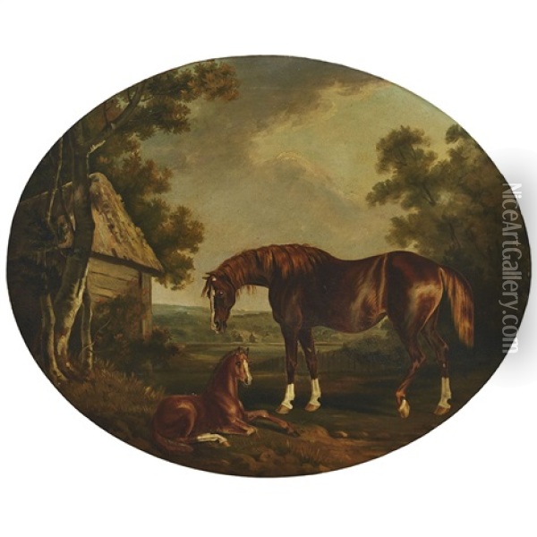 Life Of A Race Horse: (set Of Four): Mare And Foal; Grooming The Horse For A Race; Huntsman With Hounds In Full Cry; Return To The Stable Oil Painting - Francis Sartorius the Younger
