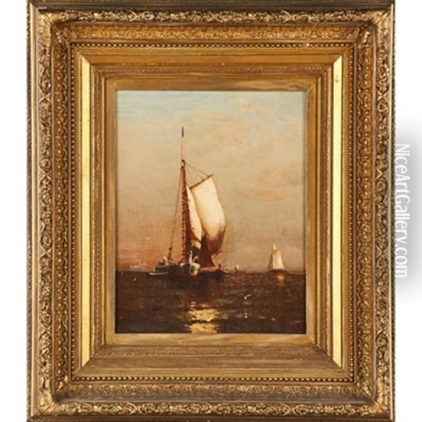Untitled (sail Boats On The Open Water), 1880 Oil Painting - Arthur Quartley