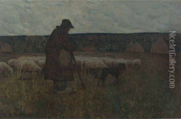 A Shepherd And His Flock Oil Painting - Clarence Alphonse Gagnon