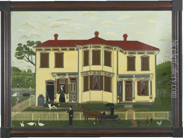 Yellow-framed Victorian Farmhouse Of Apple Creek Ohio Oil Painting - Henry Dousa